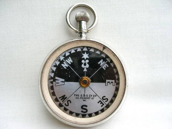 19th C. Edwardian Sterling Silver Pocket Compass By Francis Barker & Son
