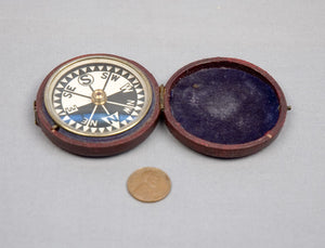 19th C. English Dry Card Pocket Compass in Leather Case