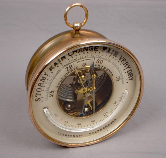 Antique PNHB Aneroid Barometer Thermometer