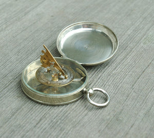 Silver French Pocket Sundial Compass