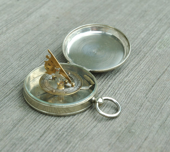 Silver French Pocket Sundial Compass